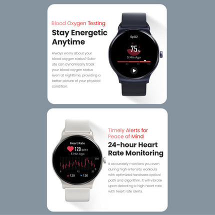 Solar Lite Smartwatch - Hartmonitor en Zuurstofmeter - Sport Activity Tracker Horloge - Silicoon Bandje Zilver