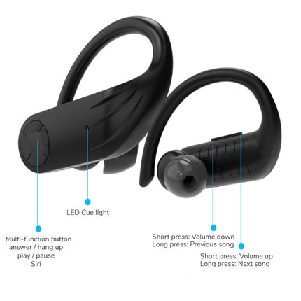 B1 TWS Draadloze Oortjes met Oorhaak Bluetooth 5.0 Ear Wireless Buds Earphones Earbuds 950mAh Oortelefoon Zwart