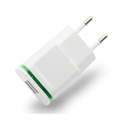 Dual USB Muur Oplader Wallcharger AC Thuislader Stekkerlader Adapter 5V - 2A Wit