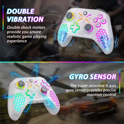 RGB Gaming Controller voor PS5 / PS4 / PC - Draadloze Gamepad met Vibratie - Wit
