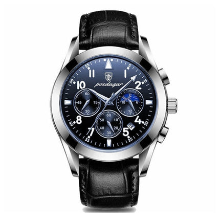 Roestvrij Staal Horloge voor Heren - Lichtgevend Luxe Uurwerk Waterdicht Kwarts Zilver Zwart Leren Bandje 