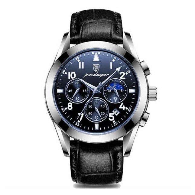 Roestvrij Staal Horloge voor Heren - Lichtgevend Luxe Uurwerk Waterdicht Kwarts Zilver Zwart Leren Bandje 