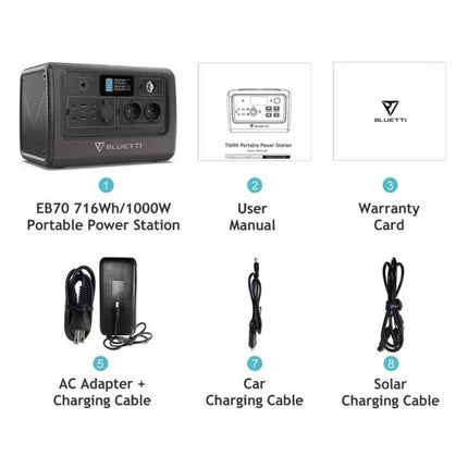 EB70 Oplaadstation 716Wh - 1000W AC/DC Generator Solar MPPT Batterij Oplader Zwart