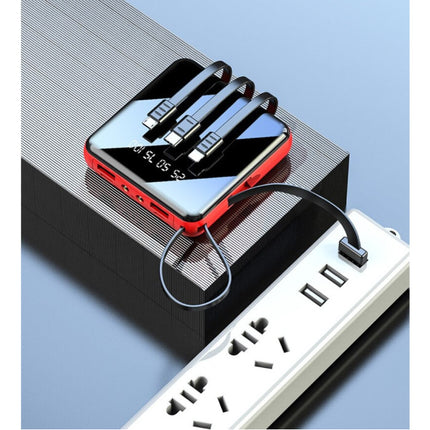 Universele 10.000mAh Mini Powerbank - 4 Types Oplaadkabel - 2x USB LED Display Noodaccu Batterij Oplader Charger Zwart 