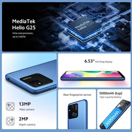 Redmi 10A Smartphone - 4 GB RAM - 64 GB Opslag - 13 + 5 MP Camera - 5000mAh Batterij - Zwart