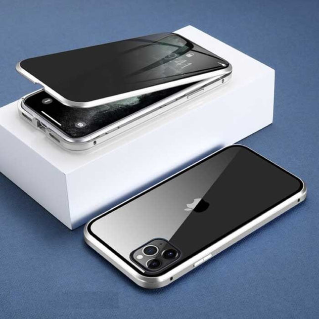 iPhone 12 Mini Magnetisch Privacy Hoesje met Tempered Glass - 360° Full Body Cover Hoesje + Screenprotector Wit