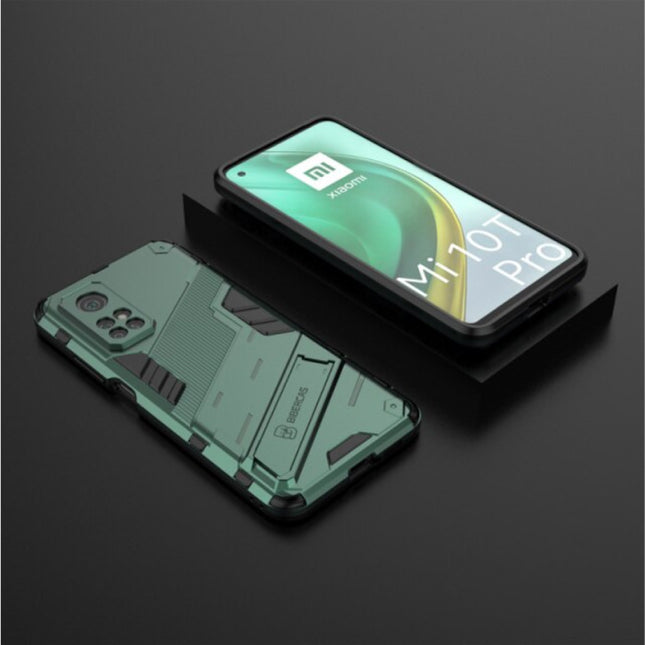 Xiaomi Mi 10T Pro Hoesje met Kickstand - Shockproof Armor Case Cover TPU Groen