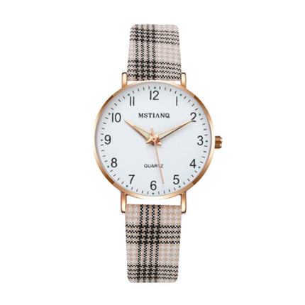 Minimalistisch Horloge voor Dames - Modieus Kwarts Uurwerk Vrouwen Lichtgevend Leer Bandje Zwart Beige