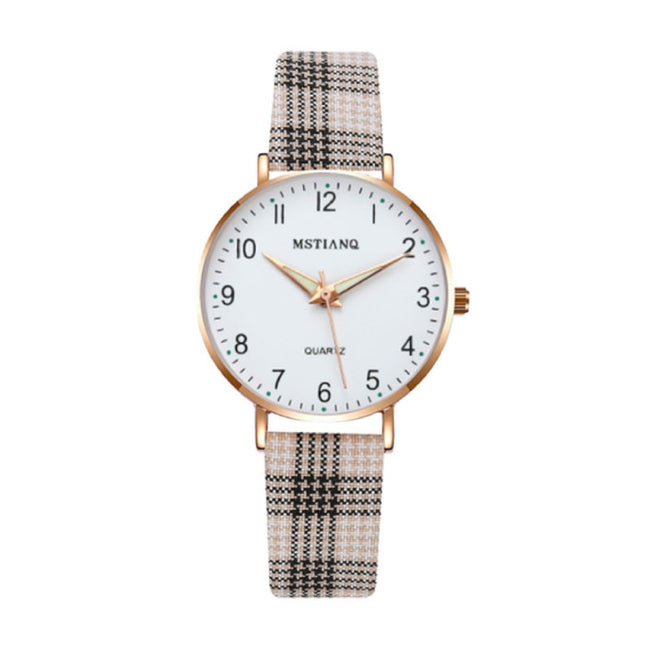 Minimalistisch Horloge voor Dames - Modieus Kwarts Uurwerk Vrouwen Lichtgevend Leer Bandje Zwart Beige