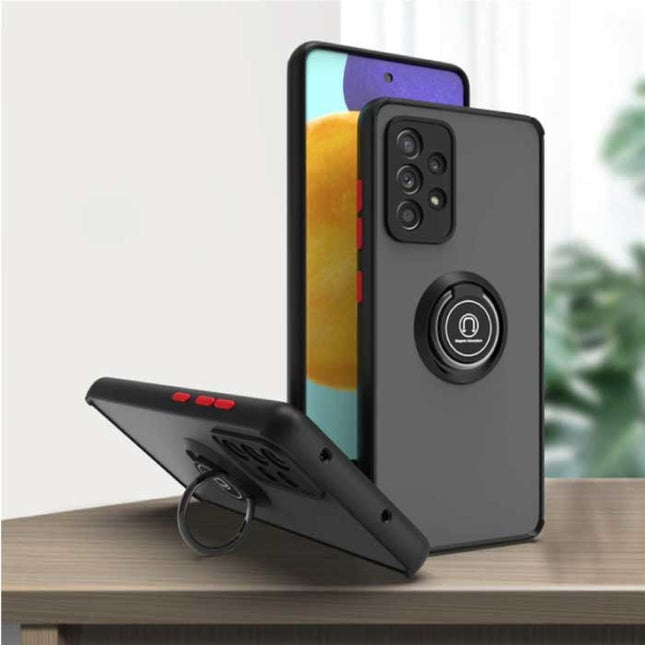 Samsung Galaxy S22 Hoesje met Ring Kickstand en Magneet - Schokbestendige Cover Case Zwart-Rood