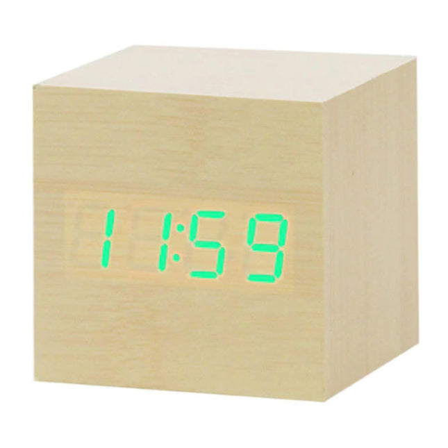 Houten Digitale LED Klok - Wekker Alarm  Snooze Helderheid Aanpassing Bruin
