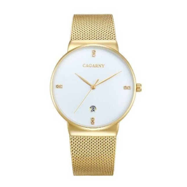 Luxe Kristallen Kwarts Horloge voor Heren - Waterdicht Polshorloge Roestvrij Staal Wit Minimal