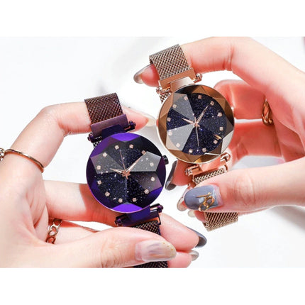 Starry Night Horloge Dames - Luxe Anoloog Kwarts Uurwerk voor Vrouwen Zwart