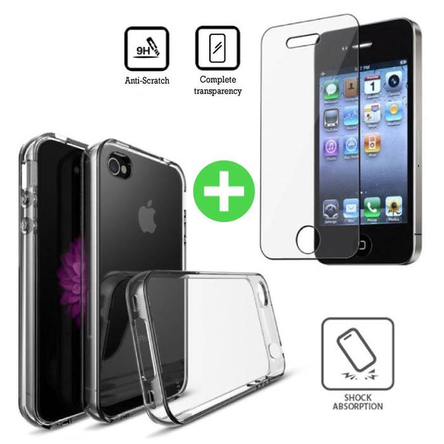 iPhone 4S Transparant TPU Hoesje + Screen Protector Tempered Glass