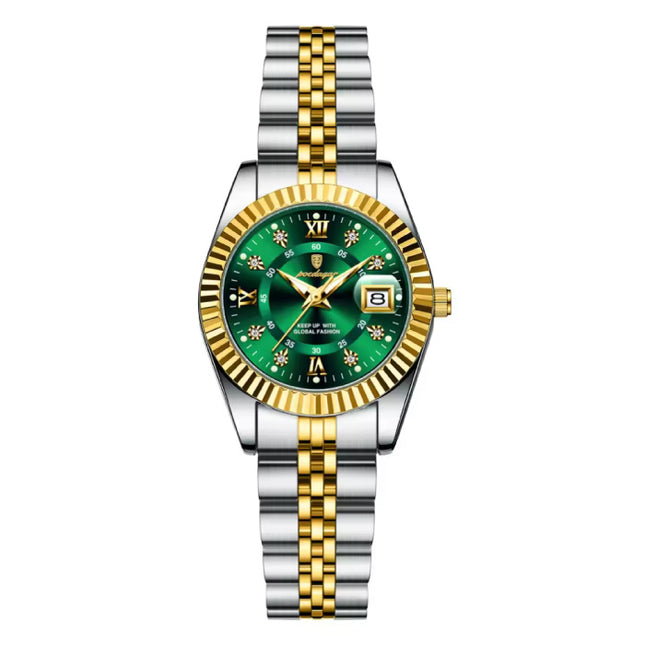 Luxe Elegant Horloge voor Dames - Modieus Kwarts Uurwerk Roestvrij Staal - Goud Groen