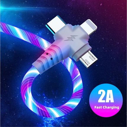 3 in 1 Lichtgevende Oplaadkabel - iPhone Lightning / USB-C / Micro-USB - 2 Meter Oplader Data Kabel Roze