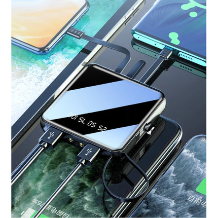 Universele 10.000mAh Mini Powerbank - 4 Types Oplaadkabel - 2x USB LED Display Noodaccu Batterij Oplader Charger Zwart 