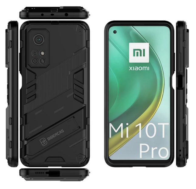 Xiaomi Redmi Note 10 (4G) Hoesje met Kickstand - Shockproof Armor Case Cover Zwart
