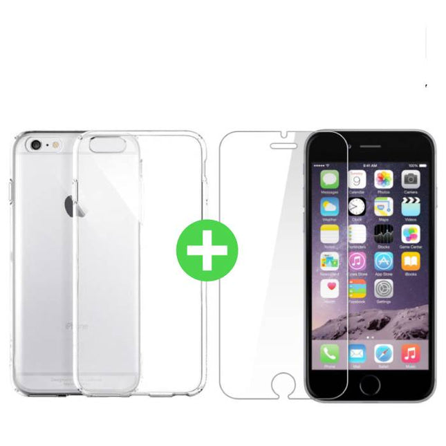 iPhone 6 Transparant TPU Hoesje + Screen Protector Tempered Glass