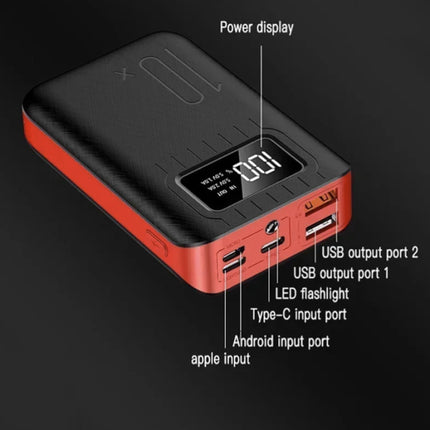 Mini Powerbank 10.000mAh - Dual 2x USB Poort - LED Display Externe Noodaccu Batterij Oplader - Zwart