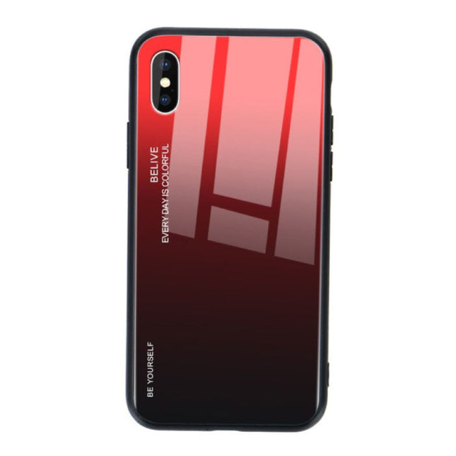 iPhone 7 Plus Hoesje Gradient - TPU en 9H Glas - Shockproof Glossy Case Cover Cas TPU Rood