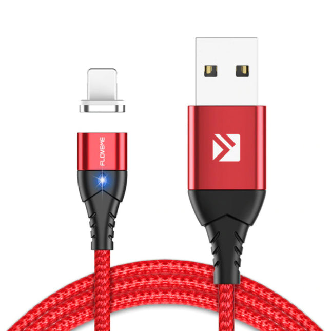 iPhone Lightning Magnetische Oplaadkabel 1 Meter - Gevlochten Nylon Oplader Data Kabel Android Rood