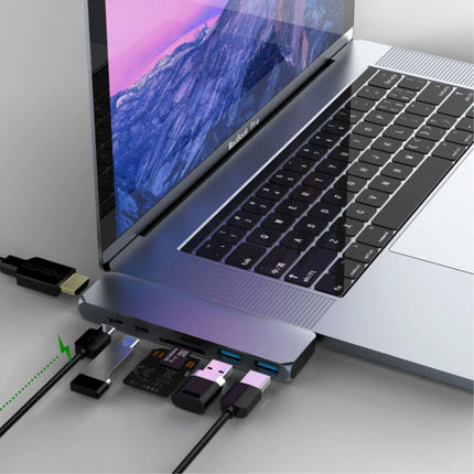 6 in 1 USB-C Hub voor Macbook Pro / Air - USB 3.0 / Type C / HDMI / Ethernet - RJ45 Hub Data Overdracht Splitter Grijs 