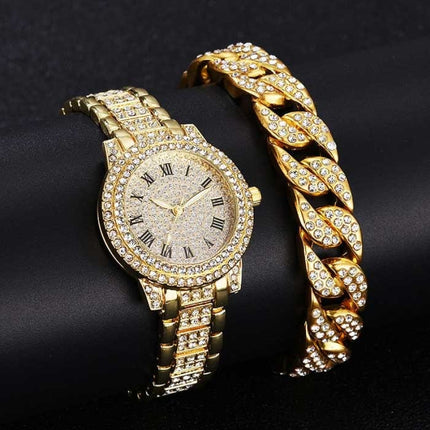 Diamond Horloge met Armband voor Dames - Luxe Strass Kwarts Horloge Goud