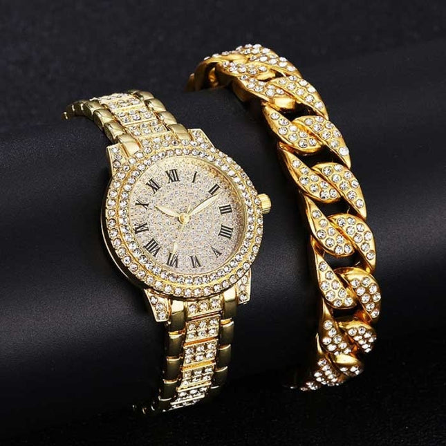 Diamond Horloge met Armband voor Dames - Luxe Strass Kwarts Horloge Goud