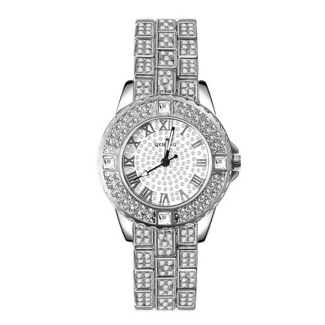 Diamond Horloge voor Dames - Luxe Strass Kwarts Polshorloge Zilver