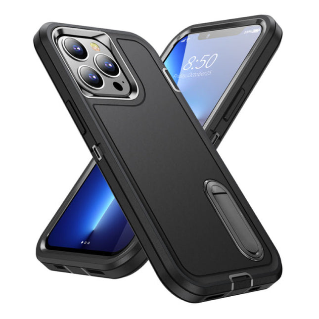 iPhone 14 Pro Armor Hoesje met Kickstand - Shockproof Cover Case Zwart