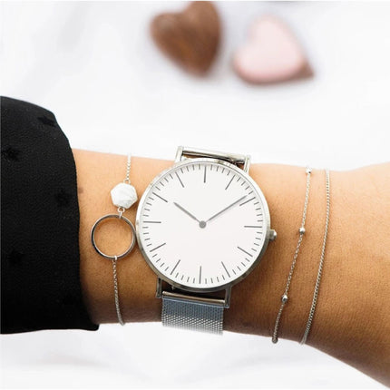 Minimalistisch Horloge voor Dames - Modieus Kwarts Uurwerk Mesh Bandje Zwart