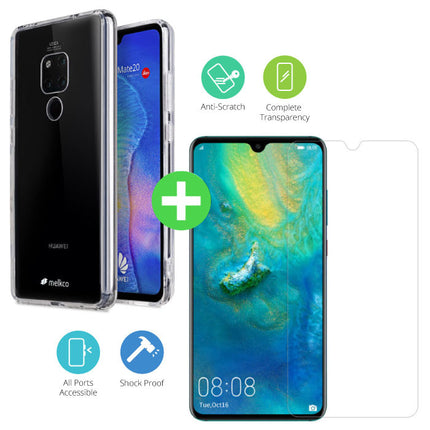 Huawei Mate 20 Transparant TPU Hoesje + Screen Protector Tempered Glass