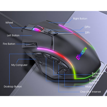 X15 Optische Gaming Muis Bedraad - 12 Knoppen met Macro's - RGB Kleuren - Rechtshandig met DPI Aanpassing tot 12800 DPI - Zwart