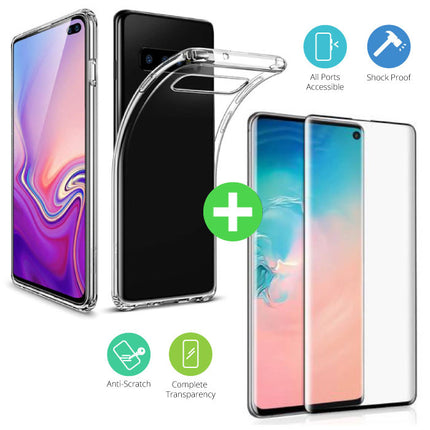 Samsung Galaxy S10 Plus Transparant TPU Hoesje + Screen Protector Tempered Glass