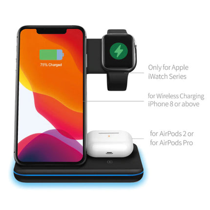 3 in 1 Oplaadstation voor Apple iPhone / iWatch / AirPods -  Charging Dock 15W Wireless Pad Zwart