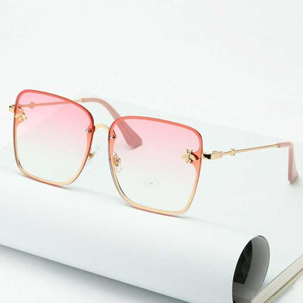 Oversized Randloze Vierkante Zonnebril - Bij Embleem UV400 Bril voor Dames Roze