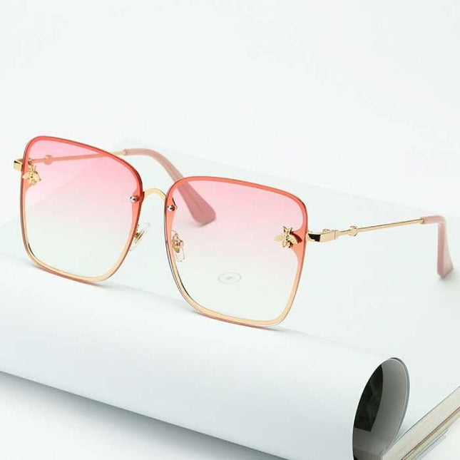 Oversized Randloze Vierkante Zonnebril - Bij Embleem UV400 Bril voor Dames Roze