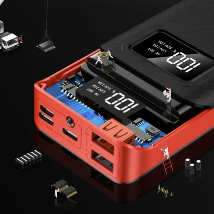 Mini Powerbank 10.000mAh - Dual 2x USB Poort - LED Display Externe Noodaccu Batterij Oplader - Zwart-Rood
