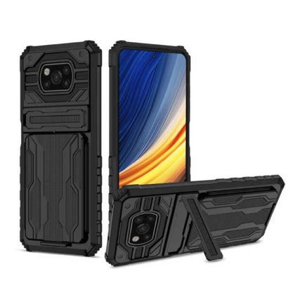 Xiaomi Poco M3 - Armor Card Slot Hoesje met Kickstand - Wallet Cover Case Zwart