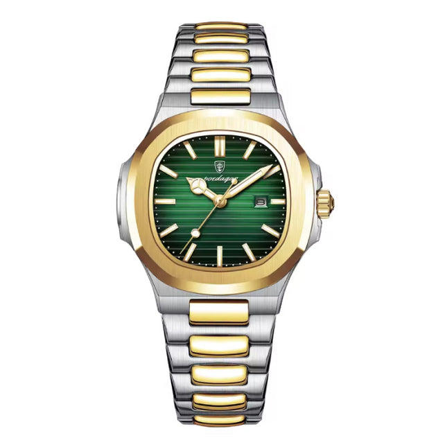 Luxe Vierkant Kwarts Horloge - 3 ATM Waterdicht Lichtgevend Heren Dames Unisex Roestvrij Staal - Goud Groen