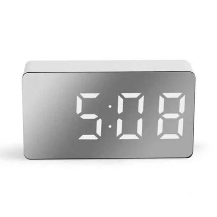 Spiegel Alarm Klok - LED Snooze Wekker Nachtlampje - Wit