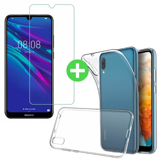 Huawei Y5 2019 Transparant TPU Hoesje + Screen Protector Tempered Glass