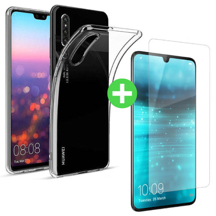 Huawei P30 Lite Transparant TPU Hoesje + Screen Protector Tempered Glass