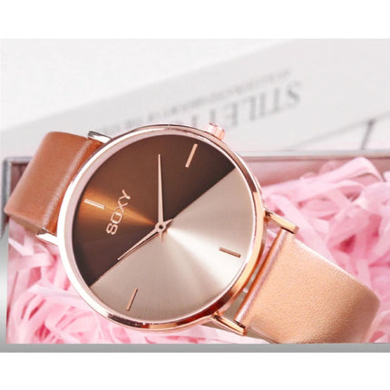 Minimalist Horloge voor Dames - Leren bandje - Anoloog Kwarts Uurwerk voor Vrouwen Goud