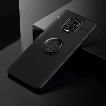 Xiaomi Redmi Note 9 Pro Hoesje met Metalen Ring  - Auto Focus Shockproof Case Cover Cas TPU Zwart + Kickstand