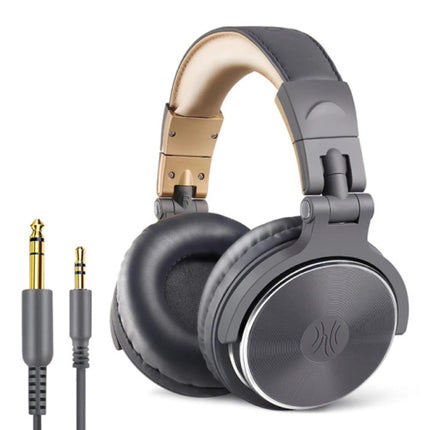 Studio Koptelefoon met 6.35mm en 3.5mm AUX Aansluiting - Headset met Microfoon DJ Headphones Grijs