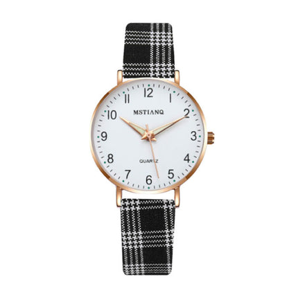 Minimalistisch Horloge voor Dames - Modieus Kwarts Uurwerk Vrouwen Lichtgevend Leer Bandje Zwart Wit