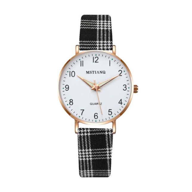 Minimalistisch Horloge voor Dames - Modieus Kwarts Uurwerk Vrouwen Lichtgevend Leer Bandje Zwart Wit