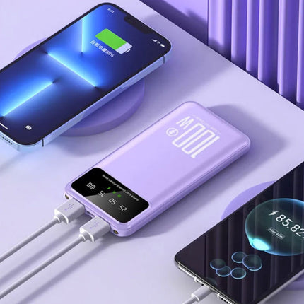 20.000mAh Powerbank met 3 Oplaadpoorten - LED Display & Ingebouwde Zaklamp - 100W Batterij Oplader Paars